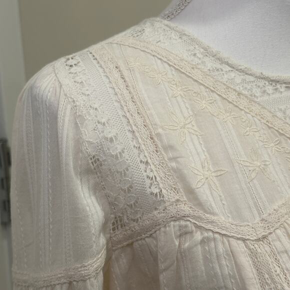 Allison New York Cream Embroidered Lace Cottage Peasant Prairie Boho Mini Dress - Picture 4 of 14